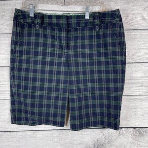 Loft Ann Taylor Navy Blue Green Checkered Shorts Sz 10